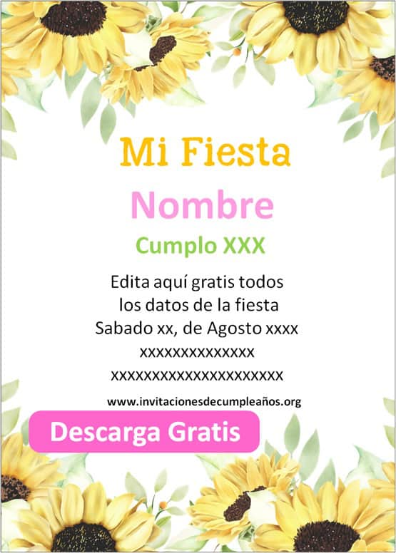 Invitaciones de Girasoles para editar de Cumpleaños cumpleaños